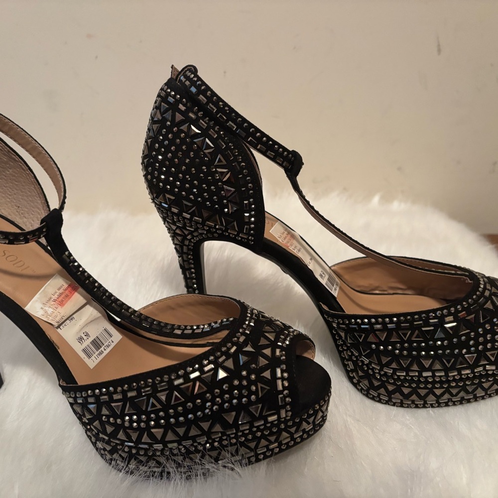 INC International Concepts Black Peep-Toe Studded Heels
